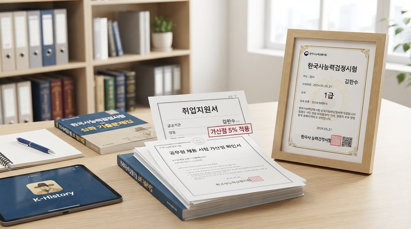 한국사능력검정시험 자격증서와 공무원 임용 및 공기업 가산점 지원서 서류